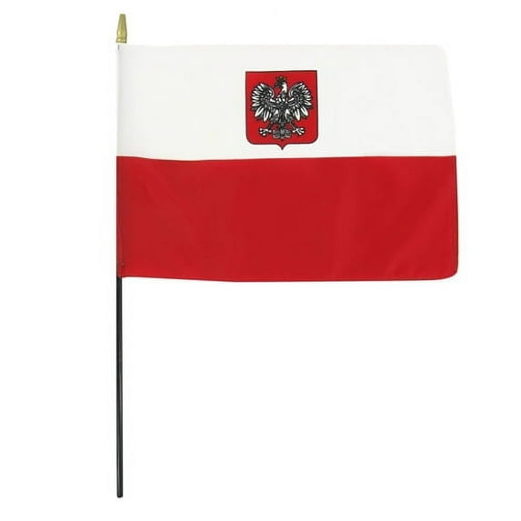 Poland 8 x12 Stick Flag With Eagle - 3 PK