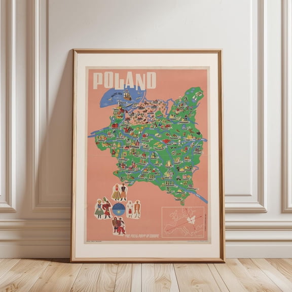 Poland Illustrated Travel Map Wall Decor Unframed Paper Print