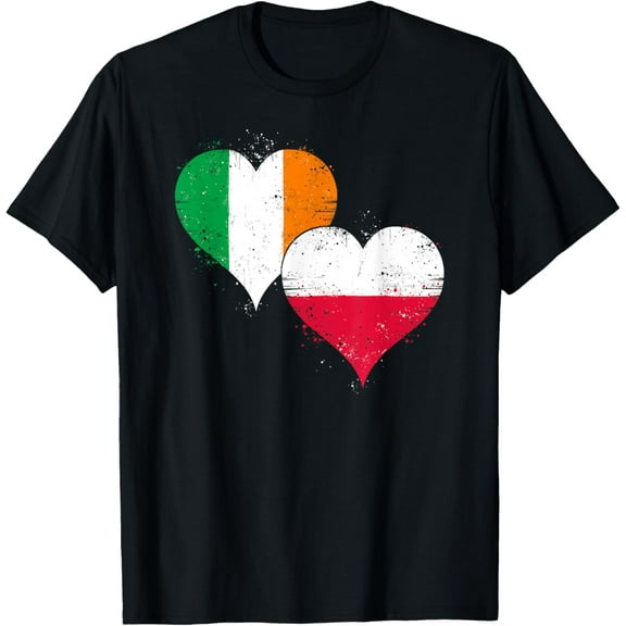 Poland Ireland Flag in Vintage Love Hearts for Polish Irish T-Shirt