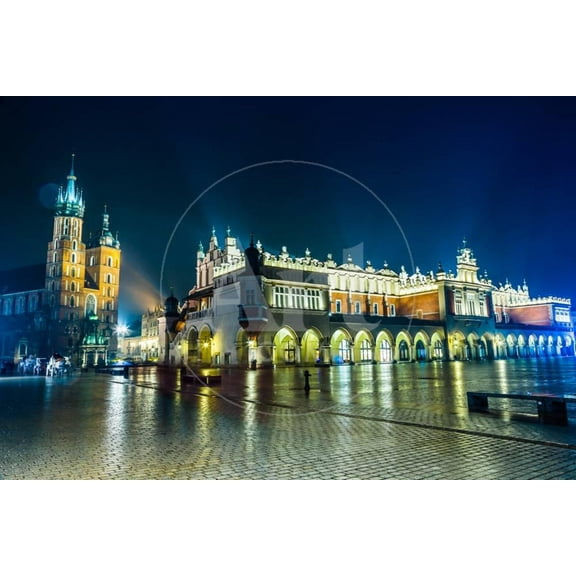 Poland, Krakow Market Square at Night, Scenic Unframed Photographic Print Wall Art by bloodua Sold by ArtCom