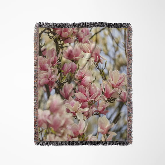 Poland, Krakow. Pinkie Magnolia Blossoms., Woven Blanket
