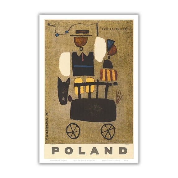 Poland - Land of Folklore - Man on a Britzka (Horse Drawn Carriage) - Vintage Travel Poster by W. Kaczanowski 1963 - Master Art Print (Unframed) 12in x 18in