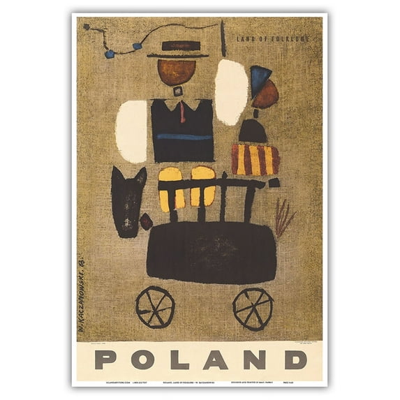 Poland - Land of Folklore - Man on a Britzka (Horse Drawn Carriage) - Vintage Travel Poster by W. Kaczanowski 1963 - Master Art Print (Unframed) 13in x 19in