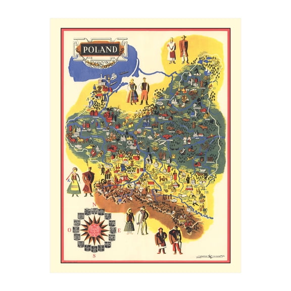 Poland Map, 1935 Vintage Map of Poland History Wall Decor Gift, Old Poland Map - 24" x 36" Unframed Print