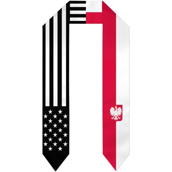 Poland Mix United States Black American Flag Graduation Stole Shawl Sash Scraf Gift For Abroad Student International Study