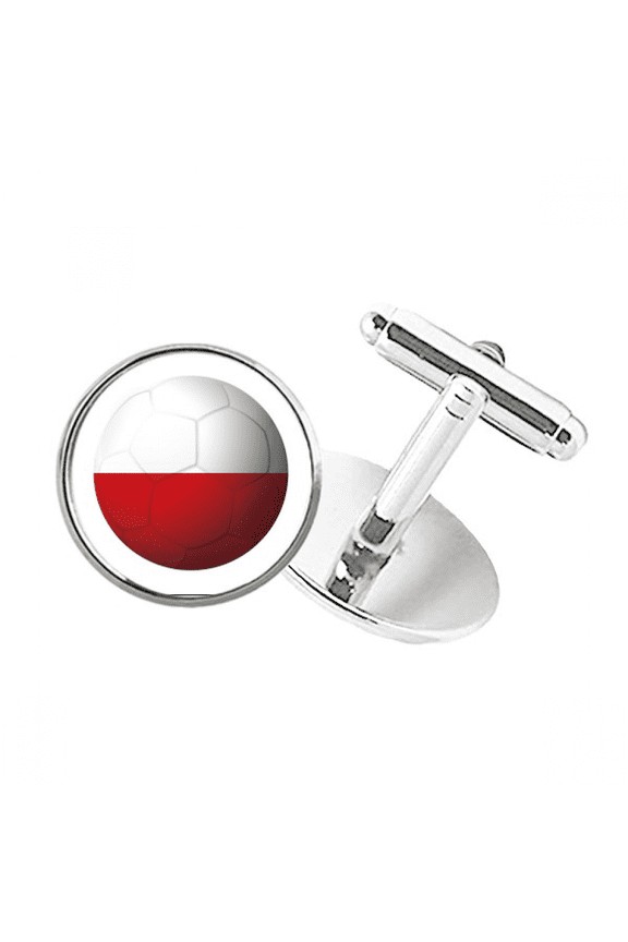 Poland National Flag Soccer Football Round Button Cuff Clip Stud Cufflinks