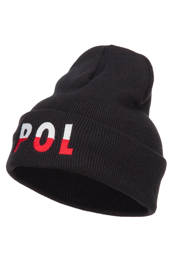 Poland POL Flag Embroidered Long Beanie - Black OSFM