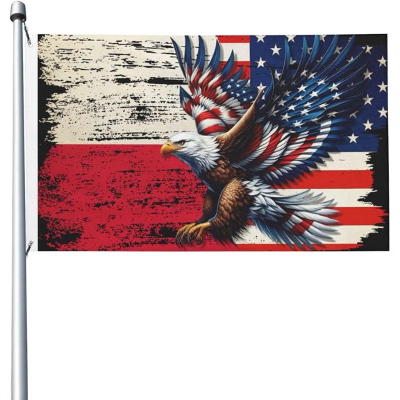 Poland Polish American Flag American Eagle 3x5 Ft Breeze Banner Double Sided Vivid Color And Fade Proof 100% Polyest