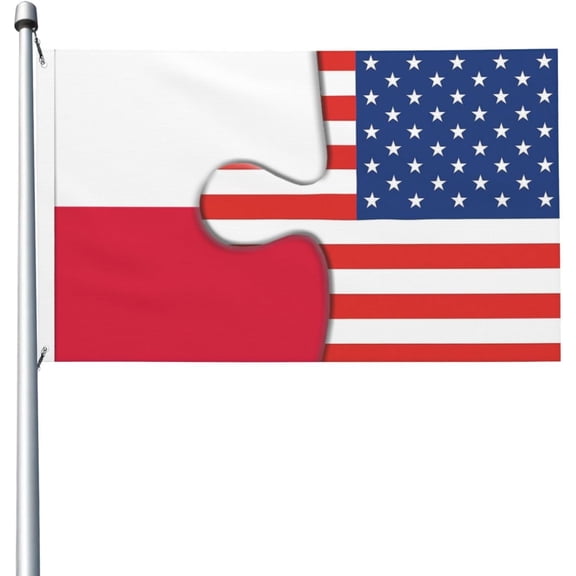 Poland Polish And American Flag American Jigsaw 3x5 Ft Breeze Banner Double Sided Vivid Color And Fade Proof 100% Po