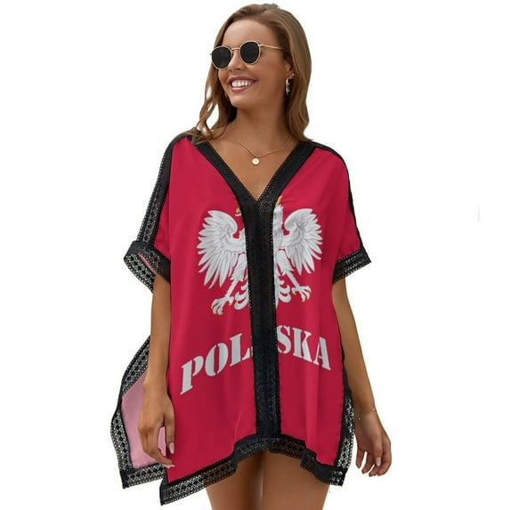 Poland Polish Flag - Polish Eagle Beach Cover Ups for Women Bathing Suit Cover Up Lace Bikini Swimsuit Coverup Beach Dress Shirt One Size