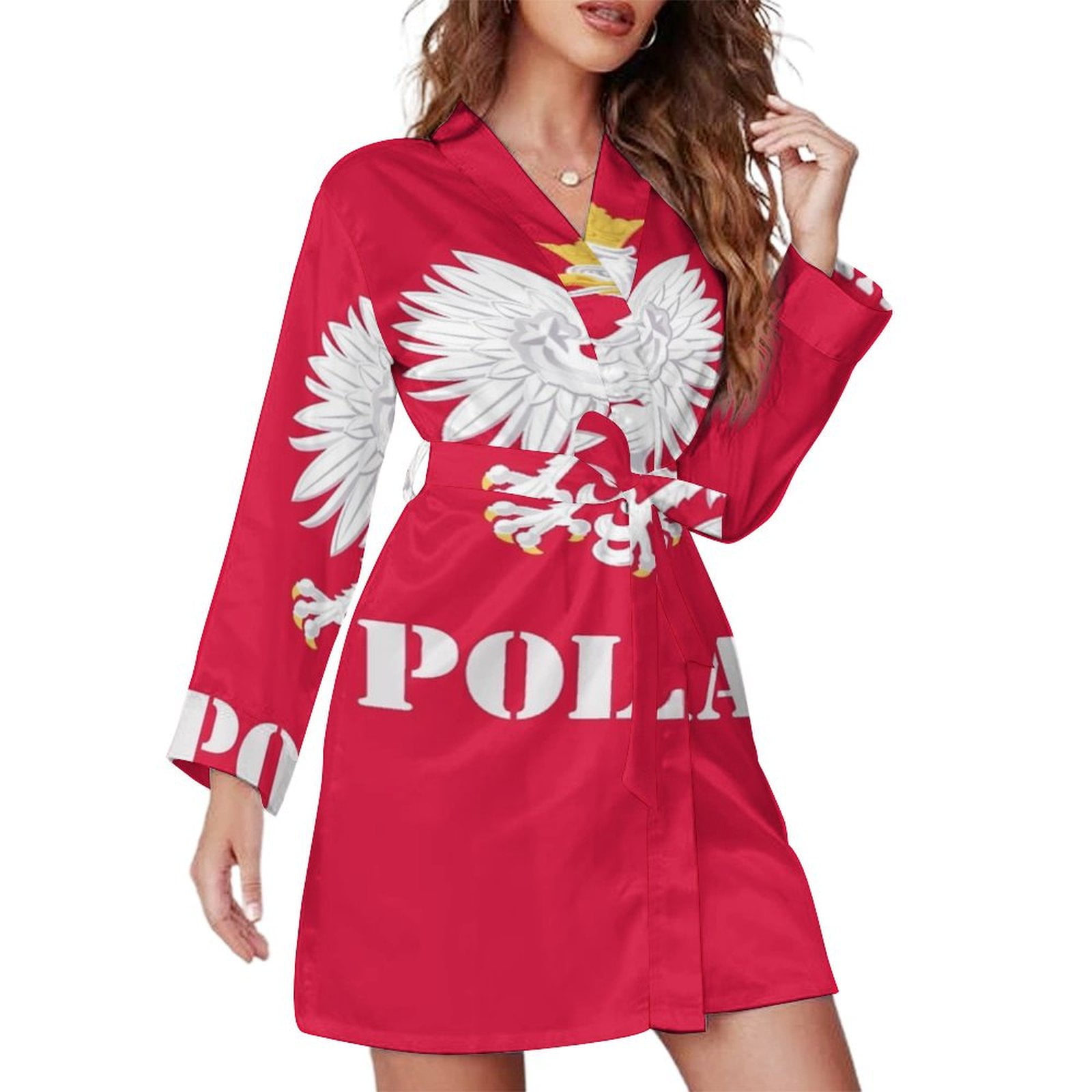 Poland Polish Flag - Polish Eagle Night Robe Long Sleeve V Neck Robe ...