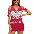 thumbnail image 1 of Poland Polish Flag - Polish Eagle Womens Summer V Neck Zipper Top Short Sleeve T Shirt Off Shoulder Top Casual Classy Loose Shirts, 1 of 7