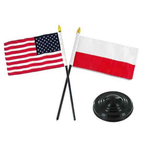Poland Polish w/ USA American Flag 4"x6" Desk Set Table Stick Black Base