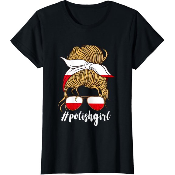 Poland Roots Polish Girl Sunglass Poland Flag Polish Pride T-ShirtMen and women, Black T-shirt, size: Extra large S-4XL