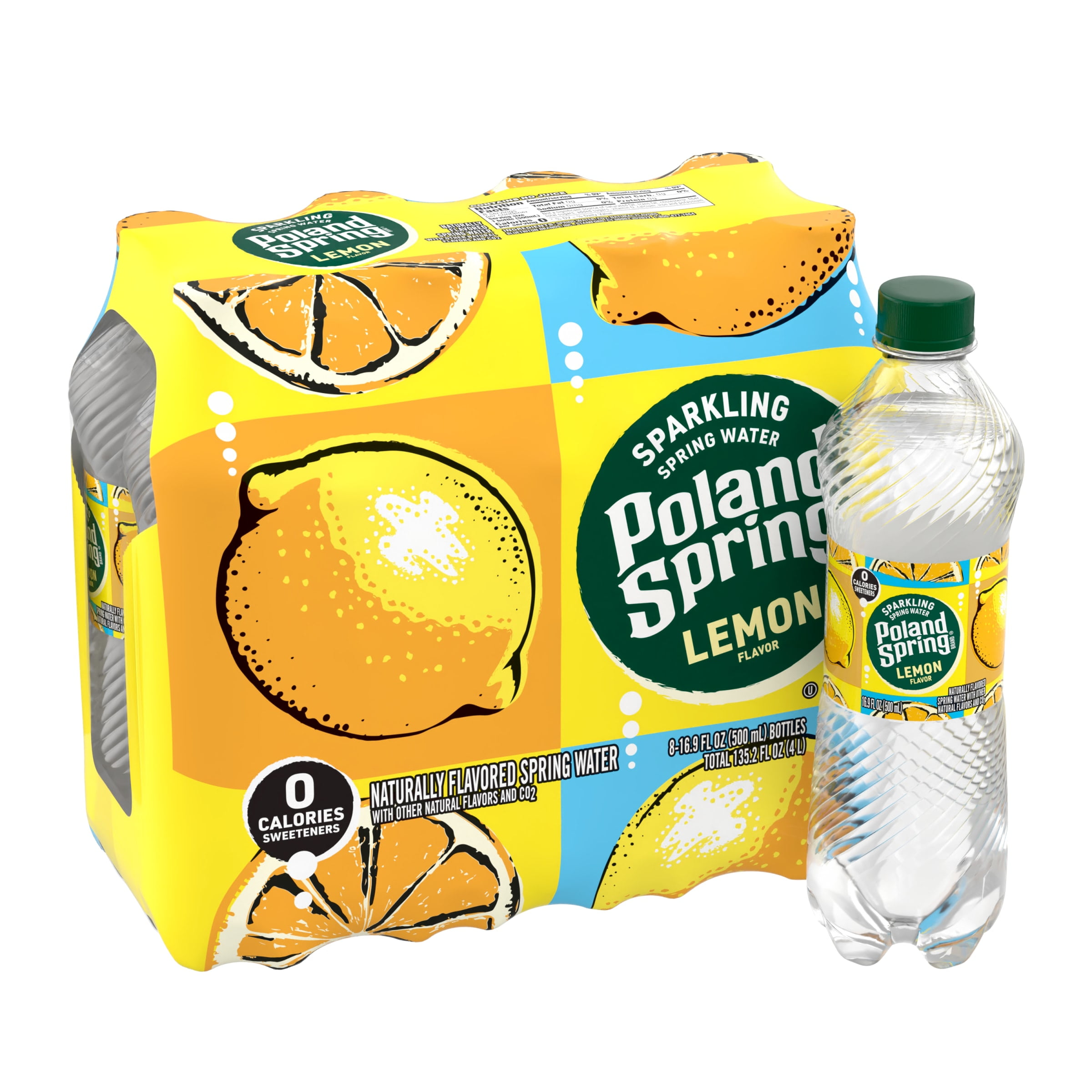 Poland Spring Sparkling Water, Lively Lemon, 16.9 oz. Bottles (8 Count)