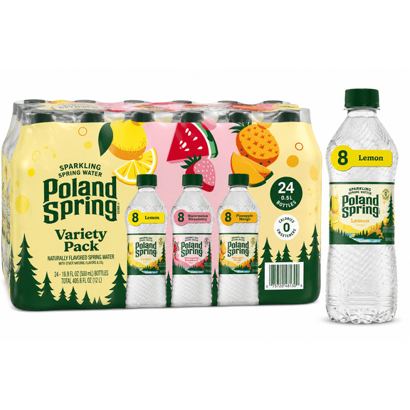 Poland Spring Sparkling Water Naturally Flavored Rainbow Variety Pack 24-Count 16.9 fl oz Bottles