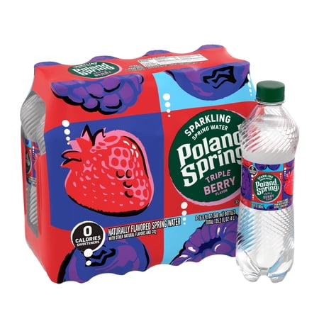 Poland Spring Brand Natural Spring Water, Triple Berry, 16.9-Ounce Plastic Bottle (Pack of 8)
