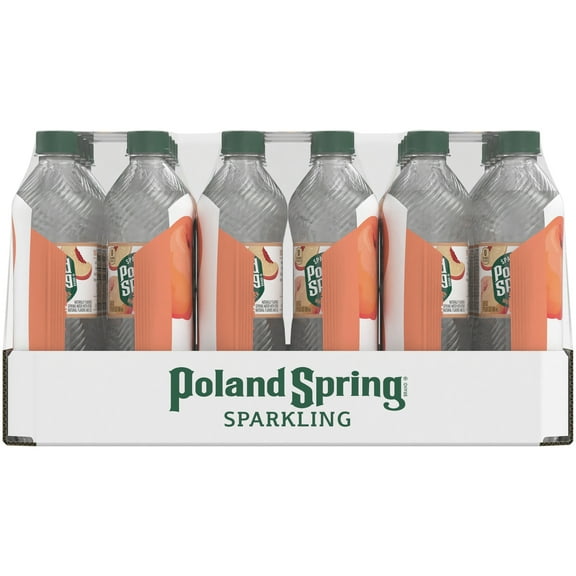 Poland Spring Sparkling Water, White Peach Ginger, 16.9 oz. Plastic Bottles (24 Count)