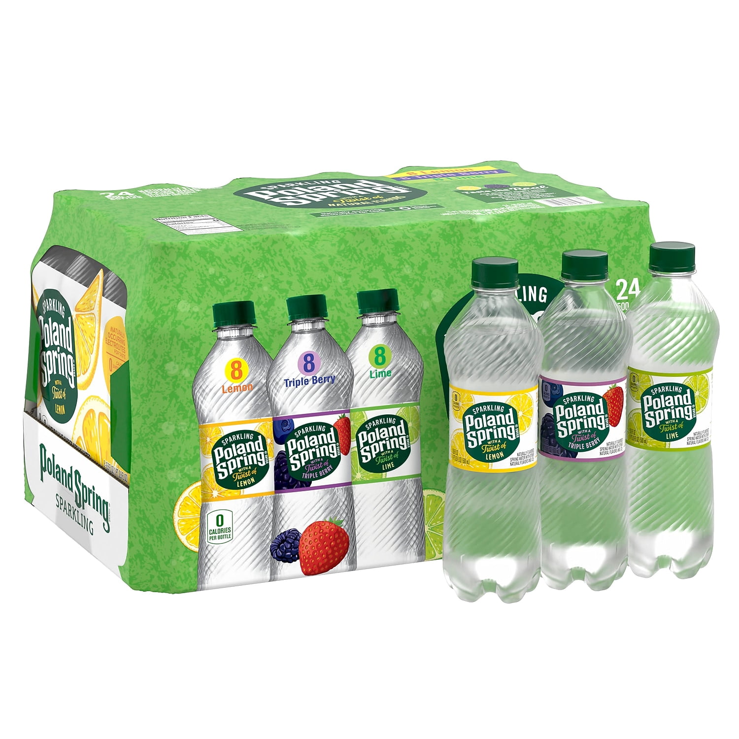 Poland Springs Sparkling Water Lime Triple Berry & Lemon 16.9 oz. Bottles 24/Carton (12410094)