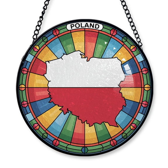 Poland Travel Decor Suncatcher Stained Glass Window Hanging, Gift for Traveller, Collection of Country Travel Souvenirs for Family and Friends, Poland Map and Flag Décor