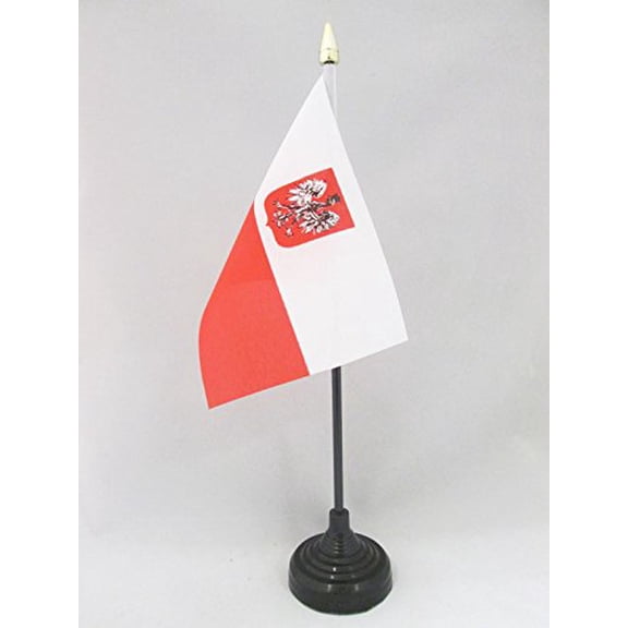 Poland with eagle Table Flag 4'' x 6'' golden spear top