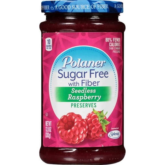 Polaner Sugar Free Seedless Raspberry With Fiber, 13.5 Oz (Pack of 2)