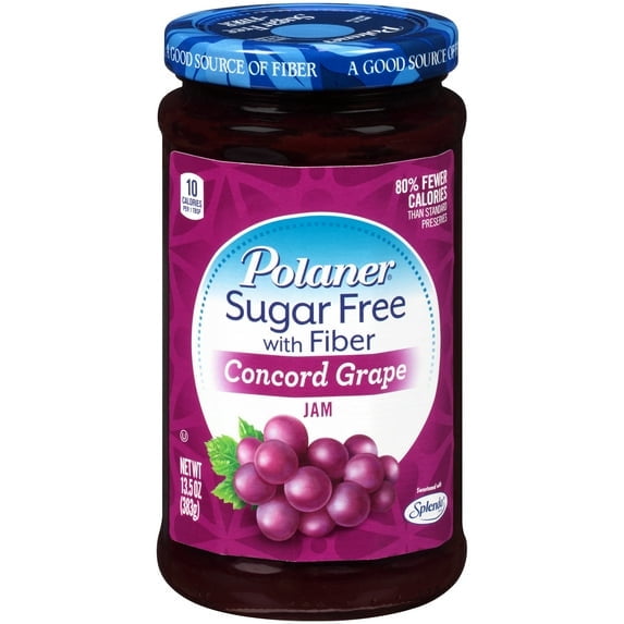 Polaner Sugar Free with Fiber Concord Grape Jam, 13.5 oz. Jar (Pack of 4)