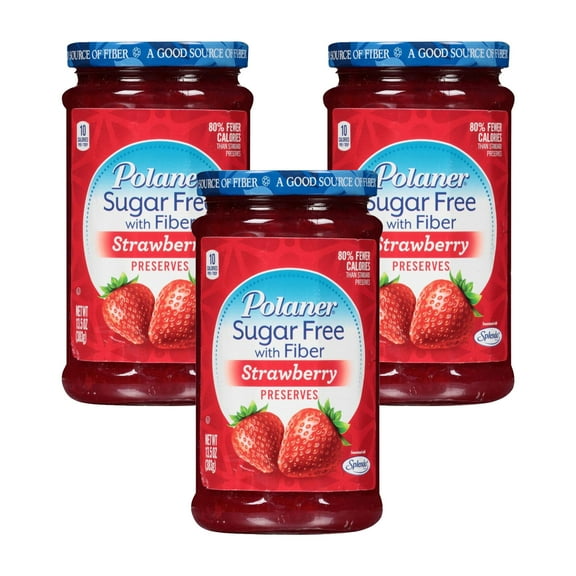 Polaner Sugar Free with Fiber Strawberry Preserves, Kosher, 13.5 oz Jar (Pack of 3)
