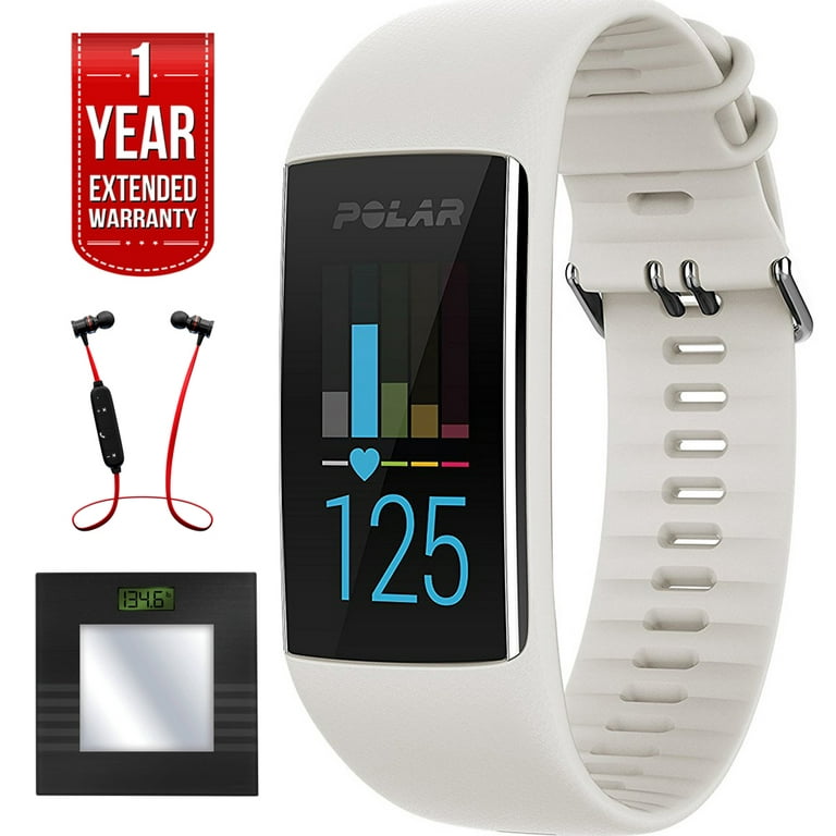 Polar A370 Fitness Tracker with 24/7 Wrist Based Heart Rate, GPS via phone  (90064905) + Bluetooth Digital Body Mass Bathroom Scale + Fusion Bluetooth  Headphones Black/Red + 1 Year Extended Warranty 