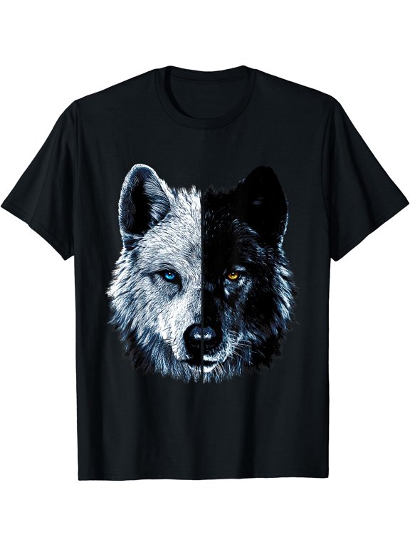 Polar And Black Two Face Wolf Split Face Magical Wolves T-Shirt