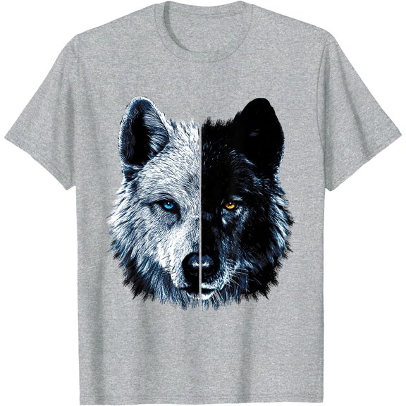 Polar And Black Two Wolf Split Face Magical Wolves Cool Unisex T-Shirt for Men Women Kids Toddler,Sport Grey Color,Size 2T