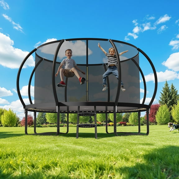 Polar Aurora 12Ft Outdoor Backyard Trampoline for Kids Adults Family Happy Time with Safety Enclosure Net, Non-Slip Ladder,Spring Pad Combo Bounce Jump Recreational Trampoline