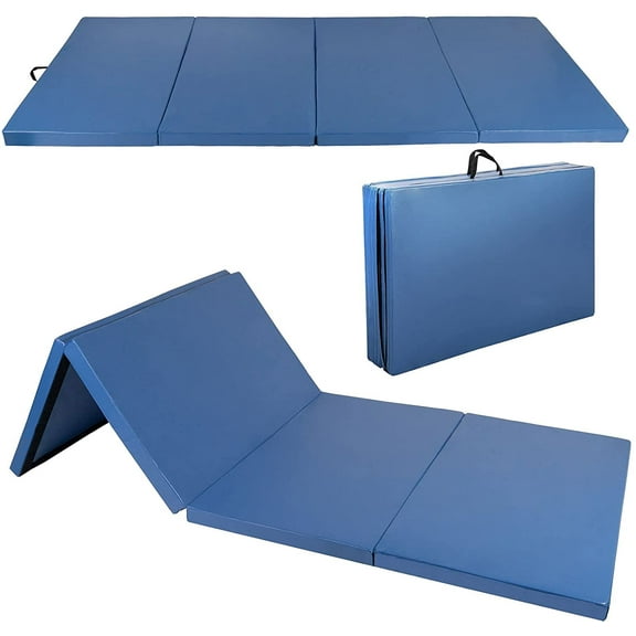Polar Aurora 4'x10'x2'' Thick Folding Gymnastics Exercise Mat Aerobics Stretching Yoga Mats For Tumbling With Carrying HandlesFor Home Use/Gym/Yoga/Training (Blue)
