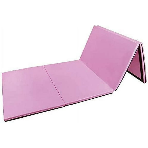 Polar Aurora 4'x10'x2'' Thick Folding Gymnastics Exercise Mat Aerobics Stretching Yoga Mats For Tumbling With Carrying HandlesFor Home Use/Gym/Yoga/Training (Pink)