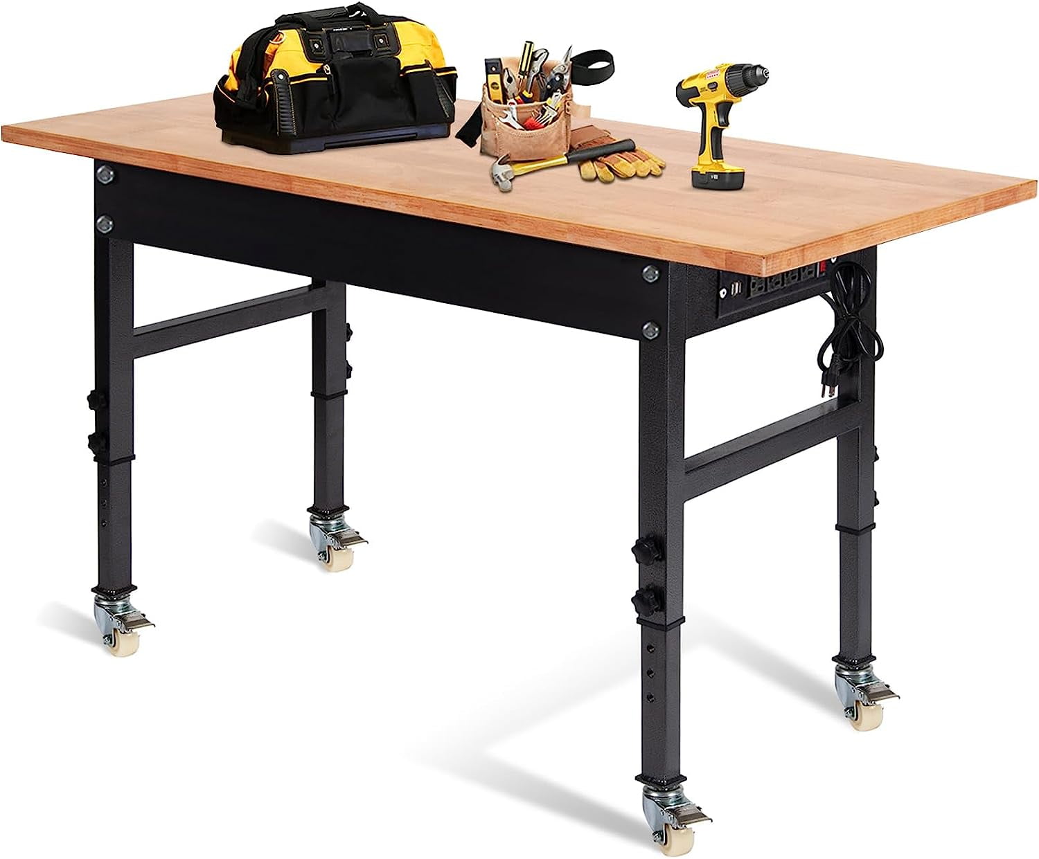 AAIN LT018 Heavy Duty Adjustable Work Table with Drawer, 200 lbs Capacity Rolling Tool Tray with Wheels