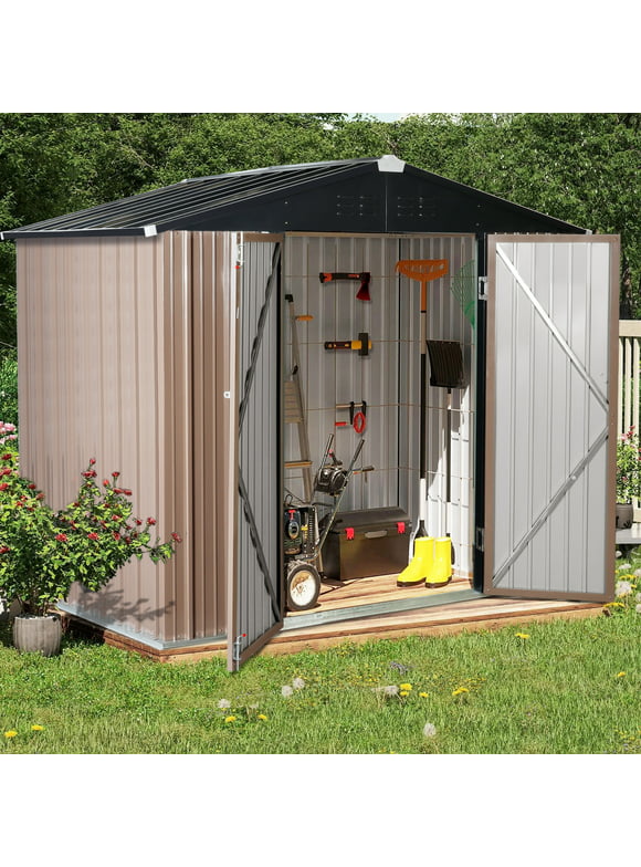 Polar Aurora 8'x 6' Outdoor Metal Storage Shed with Double Lockable Door for Tool Storage, Outdoor House for Backyard , Garden, Patio, Lawn