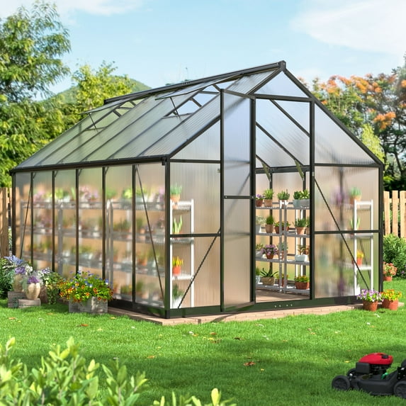 Polar Aurora 8x12 FT Polycarbonate Greenhouse for Outdoors,Greenhouse with Aluminum Frame and Roof Vent,Large Walk-in Greenhouse for Garden Backyard
