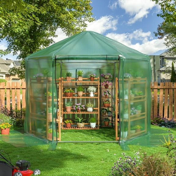Polar Aurora 9.4x9.4x8.2 ft Walk-in GreenHouse,with Heavy-Duty Metal Frame and 180g Double Layer PE Cover, Indoor and Outdoor Green House Kit for Garden/Patio/Backyard