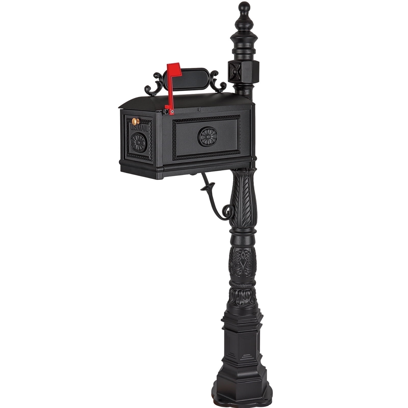 Stratford Black Plastic Mailbox and Post Combo