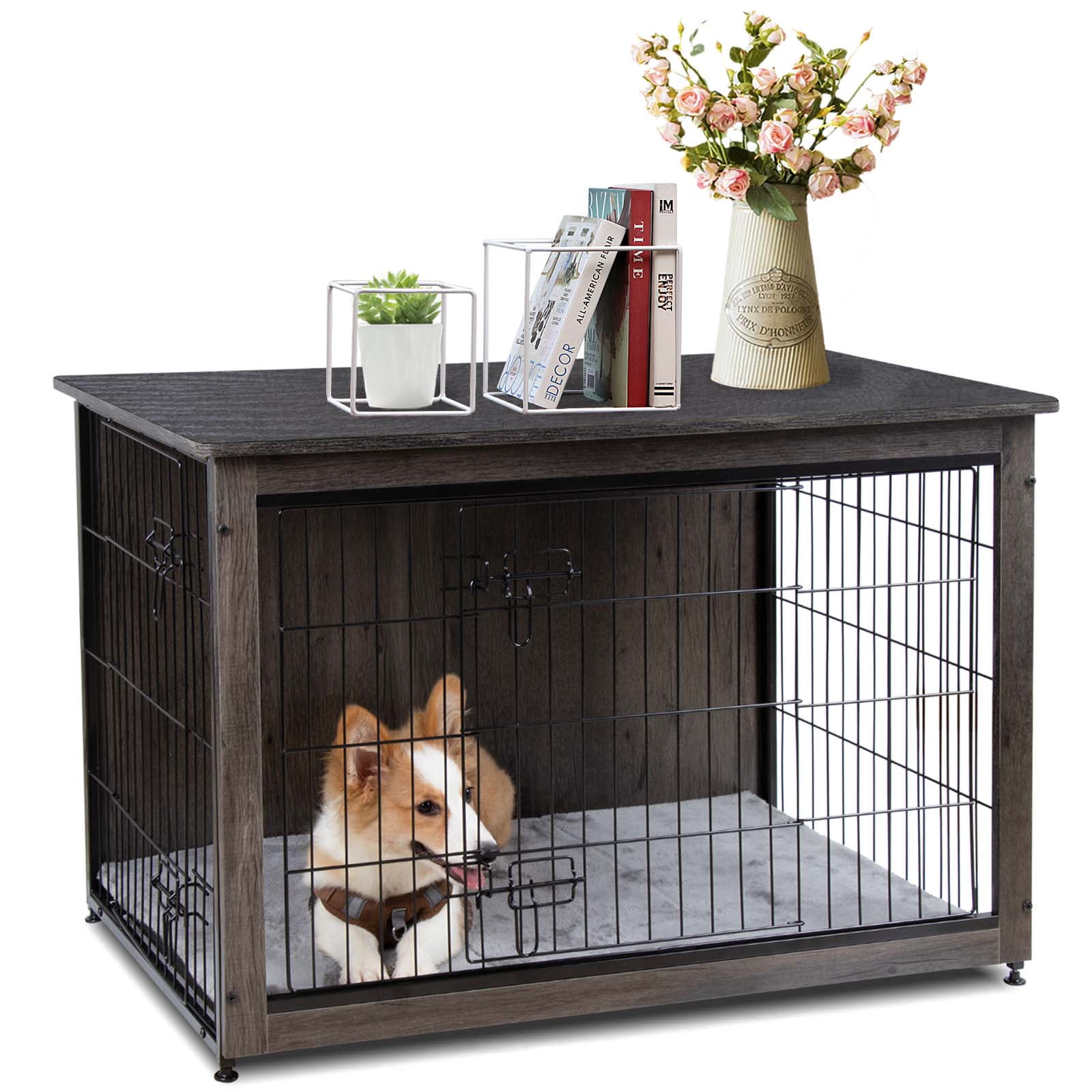 Polar Aurora Dog Crate Furniture, 38.6''Wooden Pet Cage Kennel End