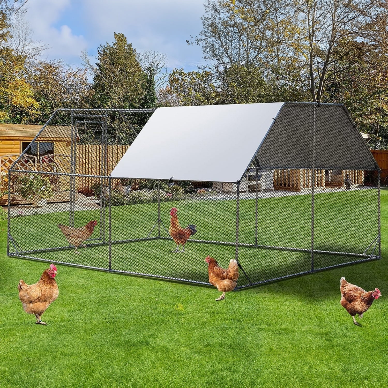Polar Aurora Enlarged Metal Chicken Coop Hen Chicken Run House Walkin