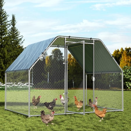 Polar Aurora Extra Large Thickend Metal Chicken Coop Walk-in Poultry Cage Hen Chicken Run House Rabbits Habitat Cage w/Waterproof&Anti-Ultraviolet Cover for Backyard Farm Use(9.2'x6.2'x6.4')