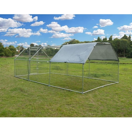 Polar Aurora Extra Large Thickend Metal Chicken Coop Walk-in Poultry Cage Hen Chicken Run House Rabbits Habitat Cage w/Waterproof&Anti-Ultraviolet Cover for Backyard Farm Use(9.2'x18.4'x6.4')