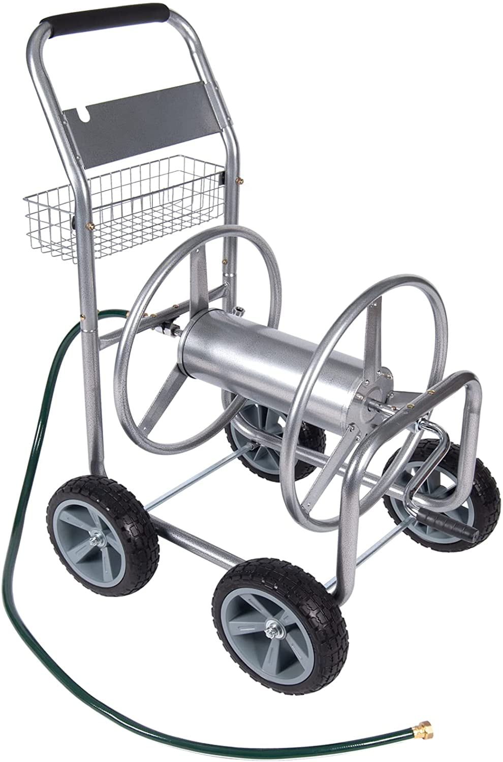 KAMMQI Hose Reel Cart - Portable Garden Hose Reel Cart Outdoor Water Hose  Reel with Wheels, Holds 98 Feet of 3/4 inch, and 131Feet of 5/8 inch Hose  with Hose Ad…