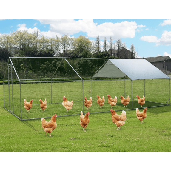 Betisef 19.69’ L×9.84’ W Metal Chicken Coop Walk-in Poultry Cage Pen Rabbit Duck Habitat Cage Hen Run House with Waterproof&Anti-UV Cover for Outdoor Backyard Farm Use w/pointed roof