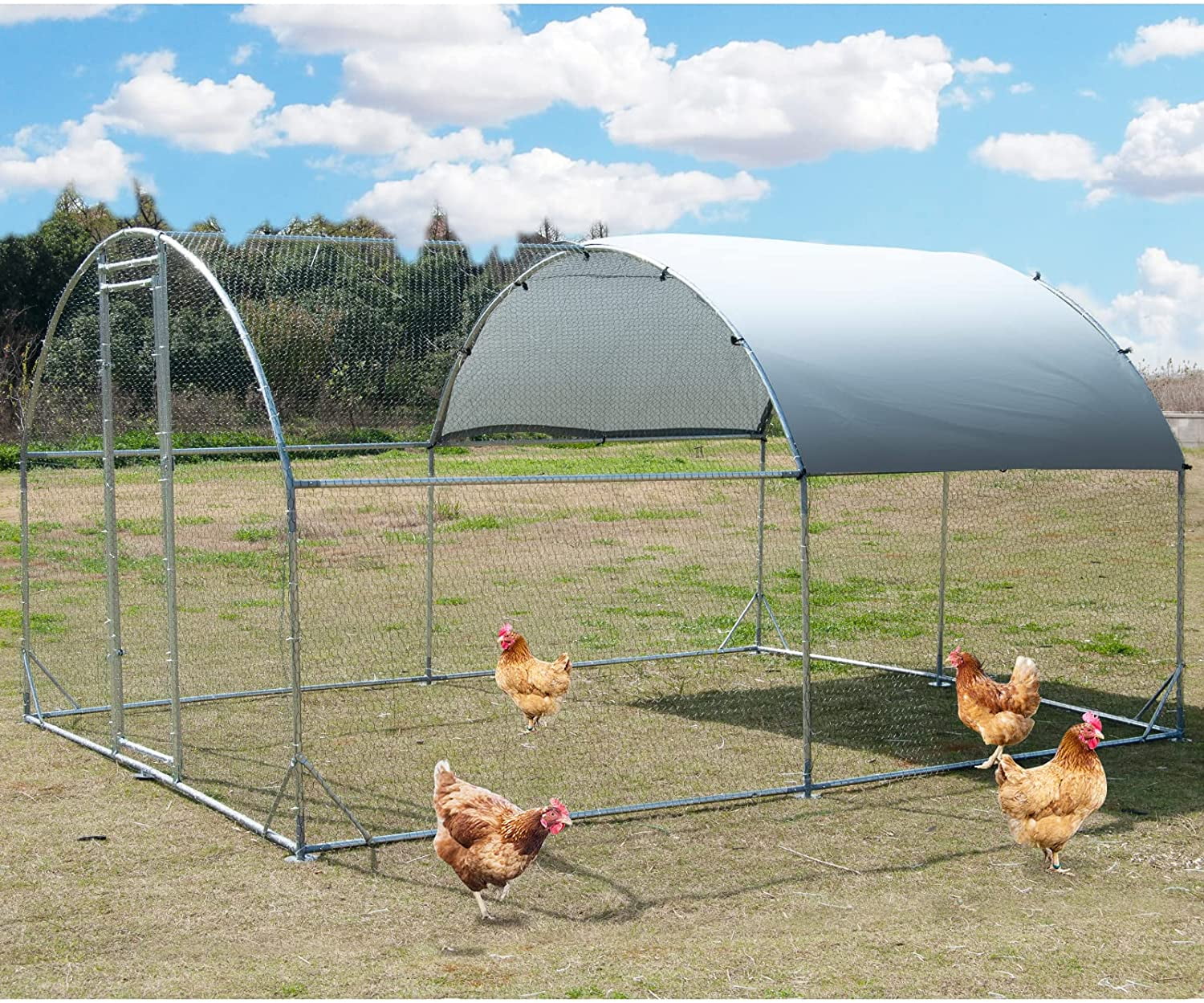 Polar Aurora Large Metal Chicken Coop Walkin Poultry Cage Hen Chicken