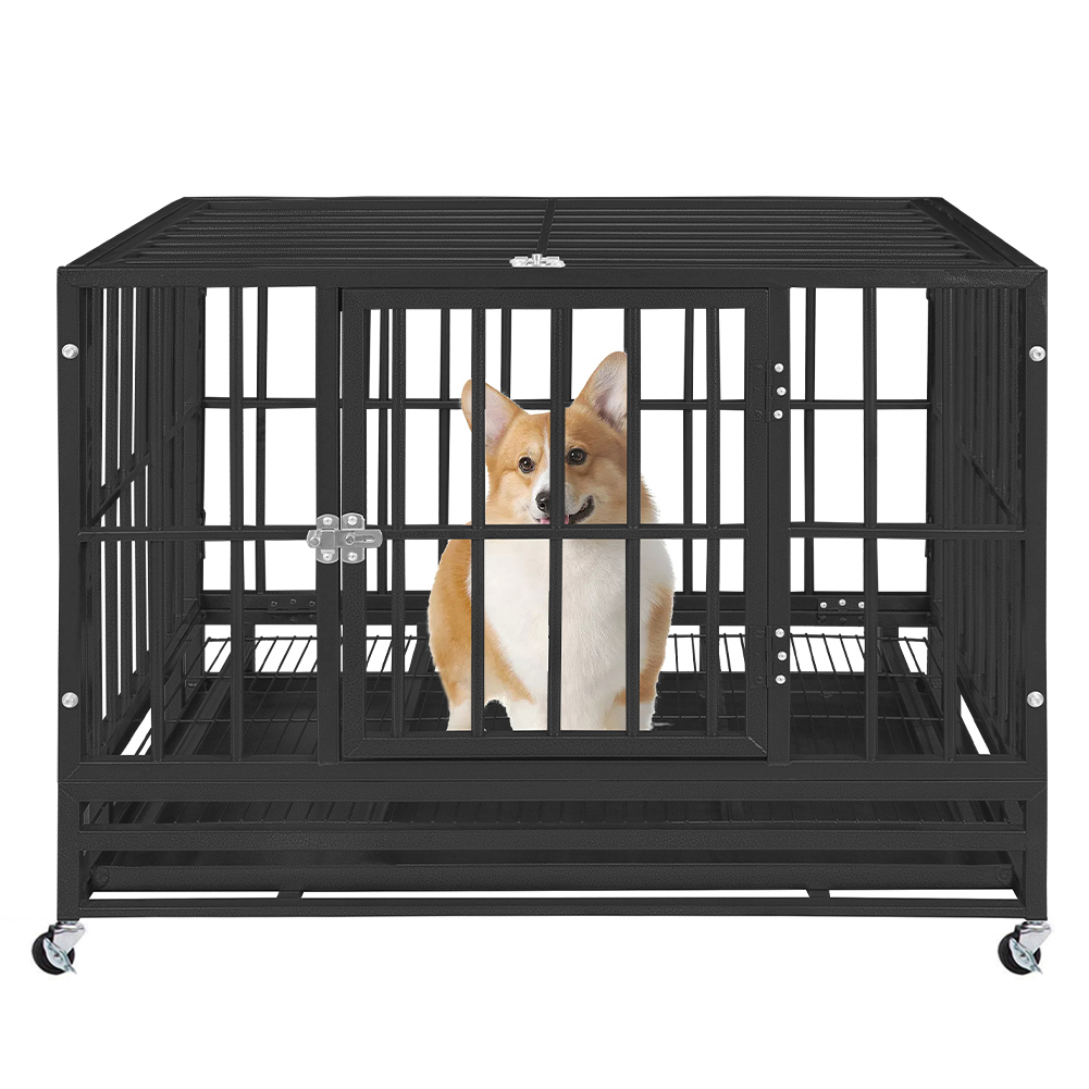 BingoPaw Metal Jumbo Dog Crate Kennel Strong Pet Cage with Wheels