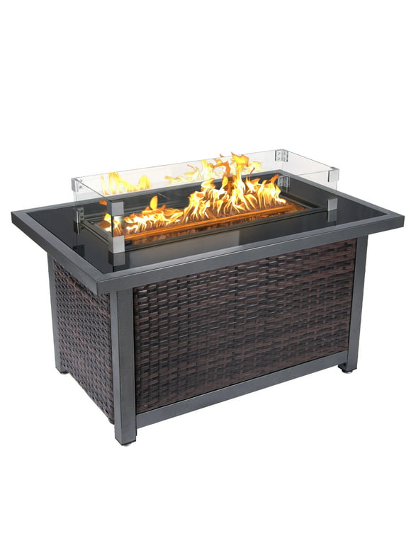 Polar Aurora Propane Fire Pit Table, 50,000 BTU Auto-Ignition Fire Pit with Wind Guard