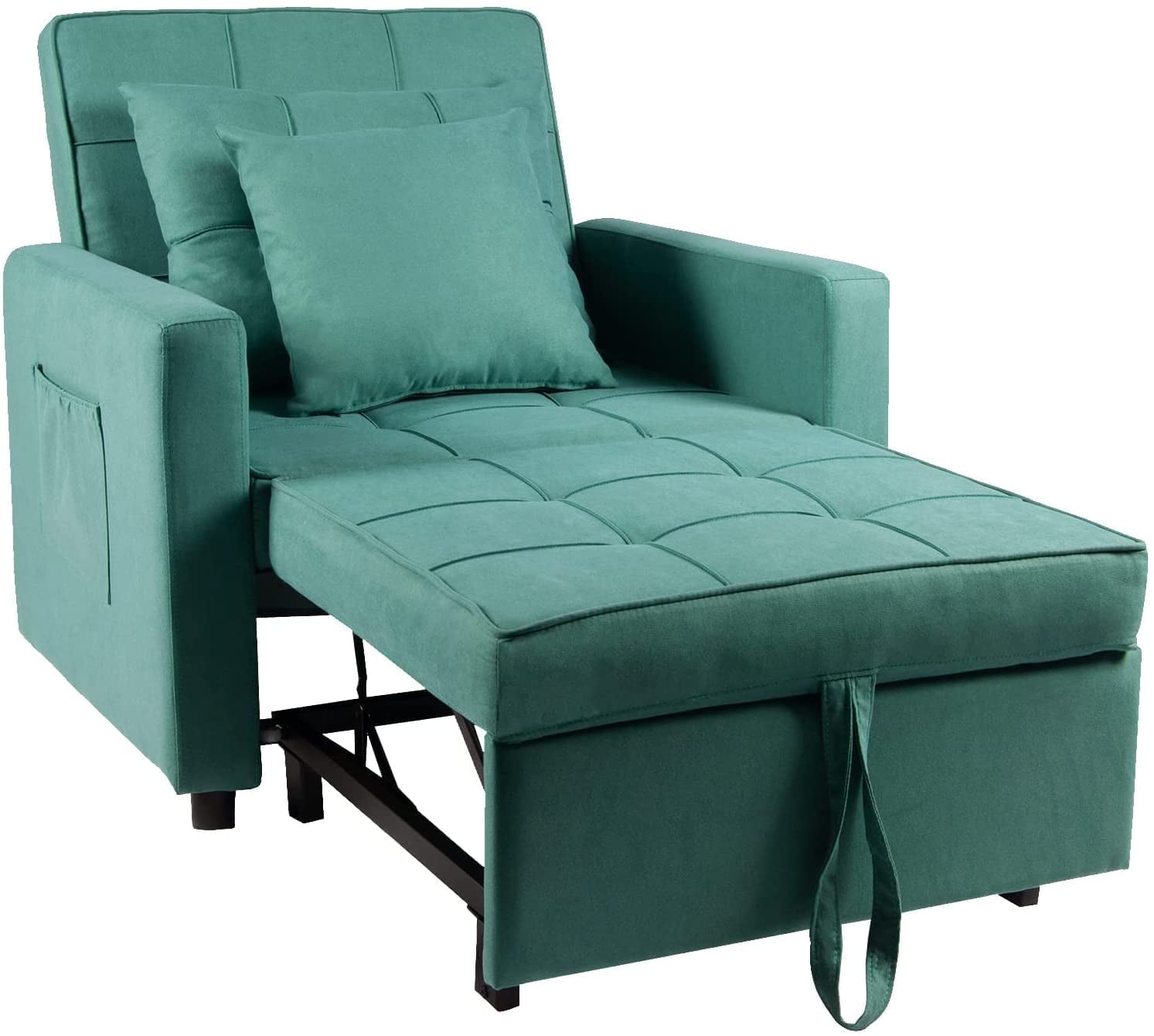 Green Metal Convertible Recliner Sofa Bed with Adjustable Backrest