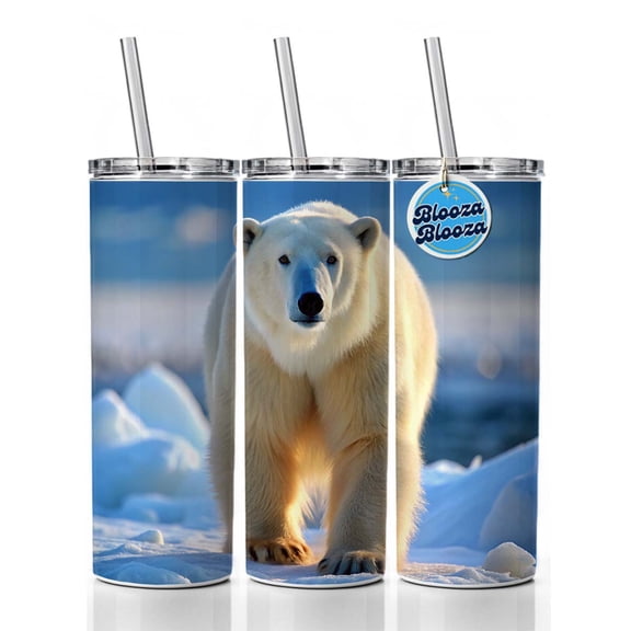 Polar Bear 20oz Insulated Water Bottle Skinny Tumbler Includes Straw